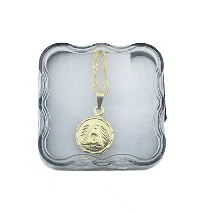 Corrente Banhada Dourada Medalha Redonda de Nossa Senhora Aparecida