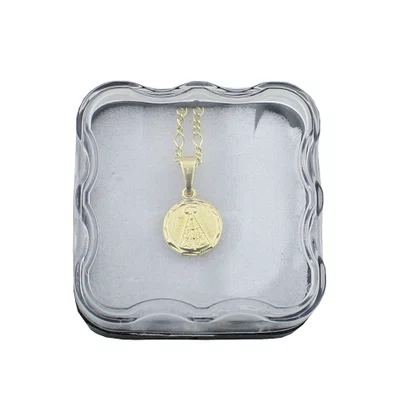 Corrente Banhada Dourada Medalha Redonda de Nossa Senhora Aparecida