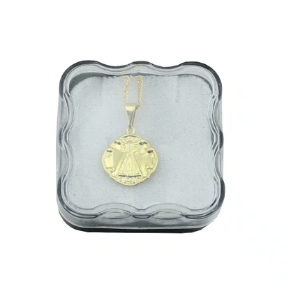 Corrente Banhada Dourada Medalha Redonda de Nossa Senhora Aparecida