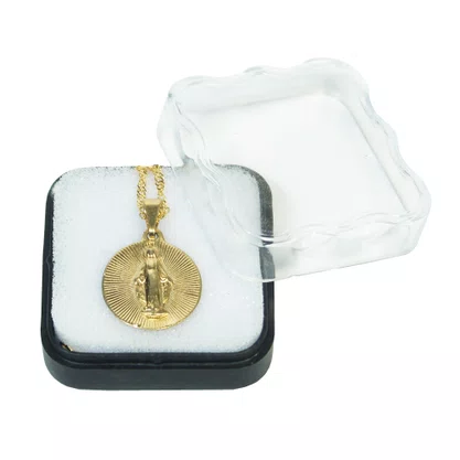Corrente Banhada Dourada Medalha Redonda de Nossa Senhora das Graças