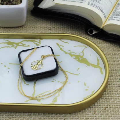 Corrente Banhada Dourada Medalha Redonda Vazada de Nossa Senhora Aparecida