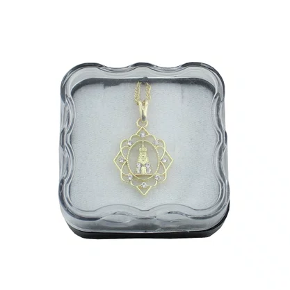 Corrente Banhada Dourada Medalha Vazada Strass de Nossa Senhora Aparecida