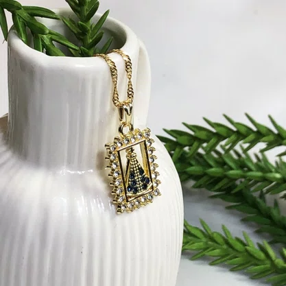 Corrente Banhada Dourada Strass de Nossa Senhora Aparecida
