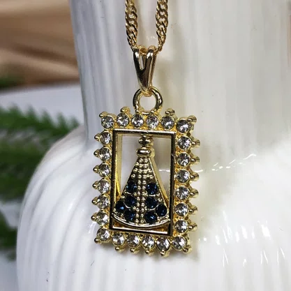Corrente Banhada Dourada Strass de Nossa Senhora Aparecida