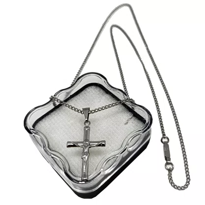 Corrente Com Pingente Cruz Com Cristo Sobreposto - Inox