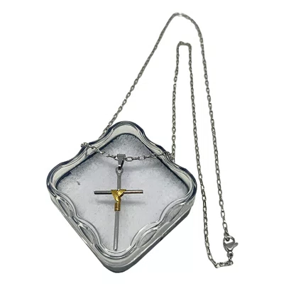 Corrente Com Pingente Cruz Fina Em Inox com Manto Dourado