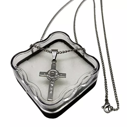 Corrente Com Pingente Cruz Raiada Com Cristo - Inox