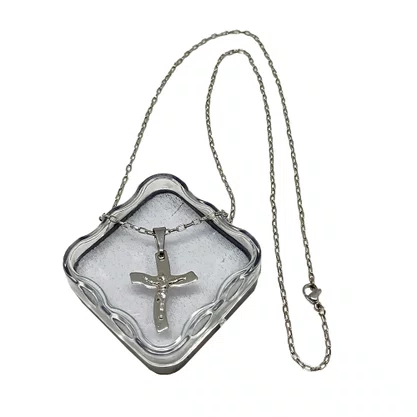 Corrente Com Pingente Cruz Torta Com Cristo - Inox