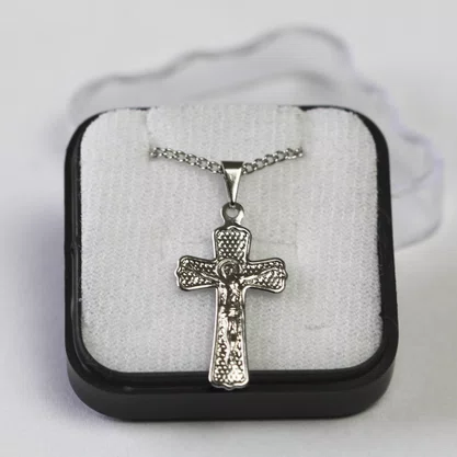 Corrente Crucifixo Texturizado - Inox