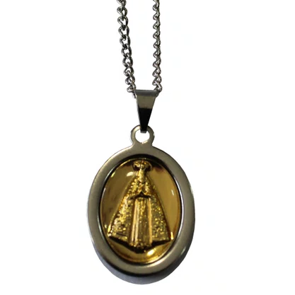 Corrente Inox Medalha de Nossa Senhora Aparecida Dourada e Prata