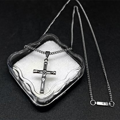 Corrente Com Pingente Cruz Com Cristo Sobreposto - Inox