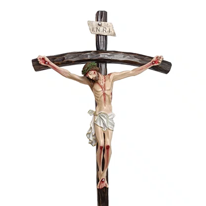 Crucifixo com Base Quadrada Degraus de Resina Nacional - 115 cm