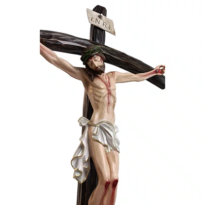 Crucifixo com Base Quadrada Degraus de Resina Nacional - 115 cm