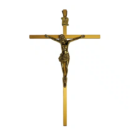 Crucifixo Cruz e Cristo Metal Dourado - 50 cm x 30 cm