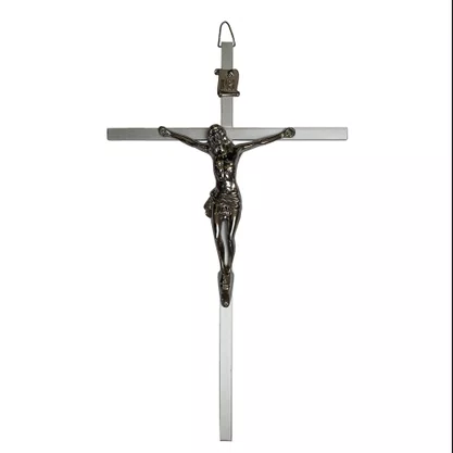 Crucifixo Cruz e Cristo Metal Prata - 50 cm x 30 cm