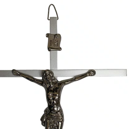 Crucifixo Cruz e Cristo Metal Prata - 50 cm x 30 cm