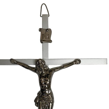 Crucifixo Cruz e Cristo Metal Prata - 50 cm x 30 cm