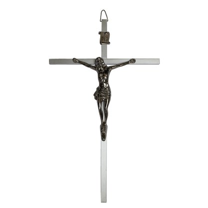 Crucifixo Cruz e Cristo Metal Prata - 50 cm x 30 cm