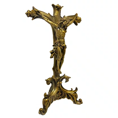 Crucifixo de Mesa Bronze de Resina Nacional - 27 cm