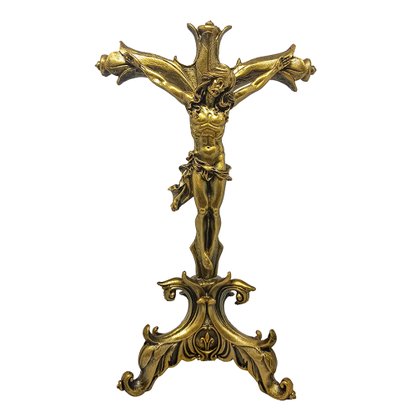 Crucifixo de Mesa Bronze de Resina Nacional - 27 cm