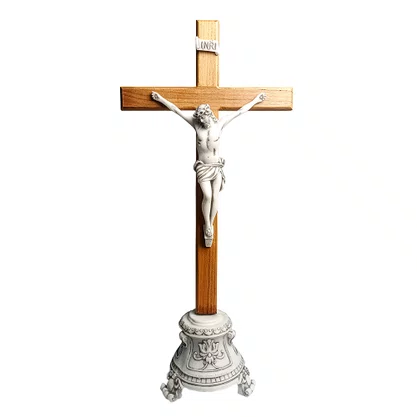 Crucifixo de Mesa Cruz de Madeira com Base e Cristo de Mármore - 46 cm