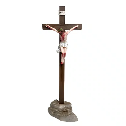 Crucifixo de Mesa de Madeira Cristo em Resina Nacional  - 32 cm