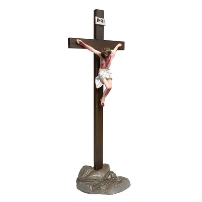 Crucifixo de Mesa de Madeira Cristo em Resina Nacional  - 32 cm