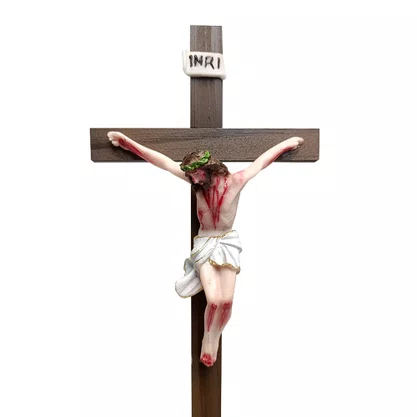Crucifixo de Mesa de Madeira Cristo em Resina Nacional  - 32 cm