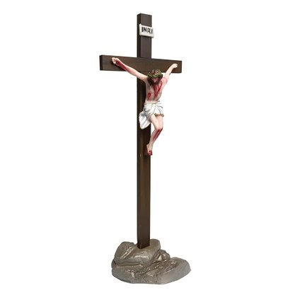 Crucifixo de Mesa de Madeira Cristo em Resina Nacional  - 32 cm