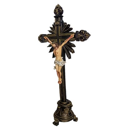 Crucifixo de Mesa Escuro de Resina Nacional - 58 cm