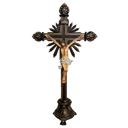 Crucifixo de Mesa Escuro de Resina Nacional - 58 cm