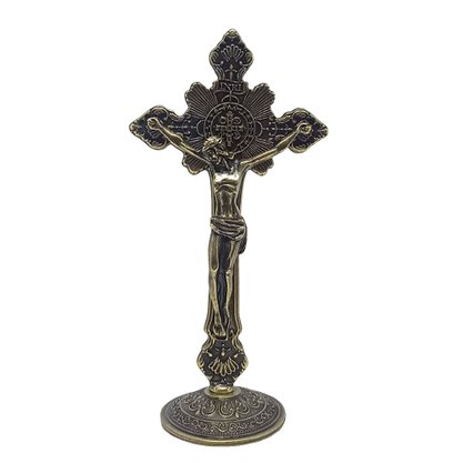Crucifixo de Mesa Raio Metal - 15 Cm