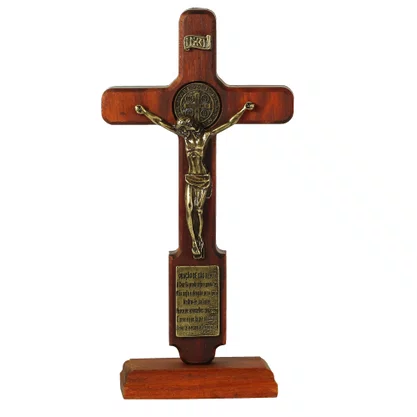 Crucifixo de Mesa São Bento Ouro Velho - 20 x 8 cm 