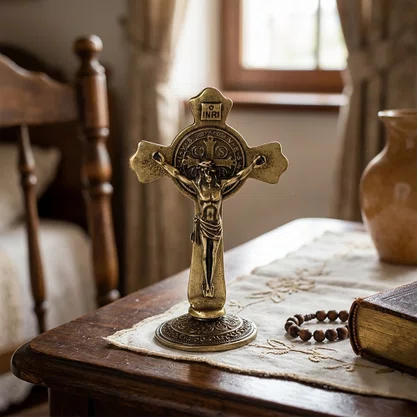 Crucifixo de Metal Mesa Ouro Velho - 11 cm