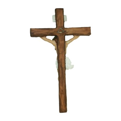 Crucifixo de Parede em Resina Cruz com Textura de Madeira 27 cm
