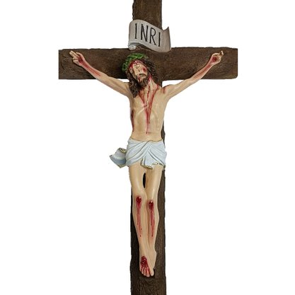Crucifixo de Parede de Resina Nacional - 58 cm x 34 cm