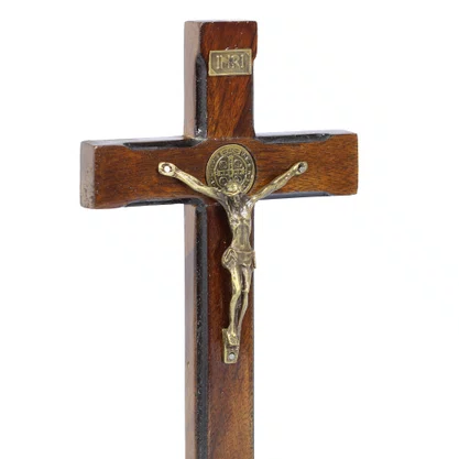 Crucifixo de Parede e Mesa em Madeira São Bento - 25 cm