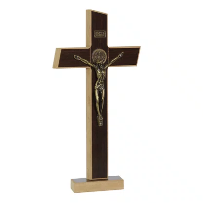 Crucifixo de Parede e Mesa MDF Marrom - 27 cm x 14 cm