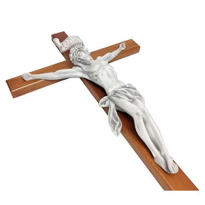 Crucifixo de Parede em Madeira e Cristo em Mármore - 80 cm