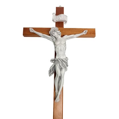 Crucifixo de Parede em Madeira e Cristo em Mármore - 80 cm