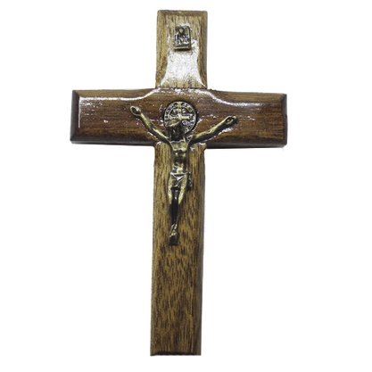 Crucifixo de Parede em Madeira Cristo em Metal 8cm