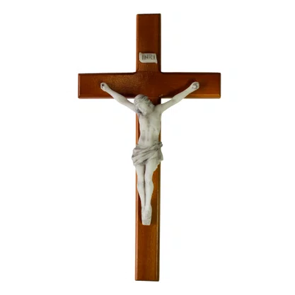 Crucifixo de Parede em Madeira e Cristo em Mármore - 31cm