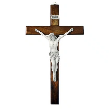 Crucifixo de Parede em Madeira e Cristo em Mármore - 42 cm
