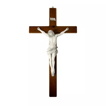 Crucifixo de Parede em Madeira e Cristo em Marmore - 53 Cm