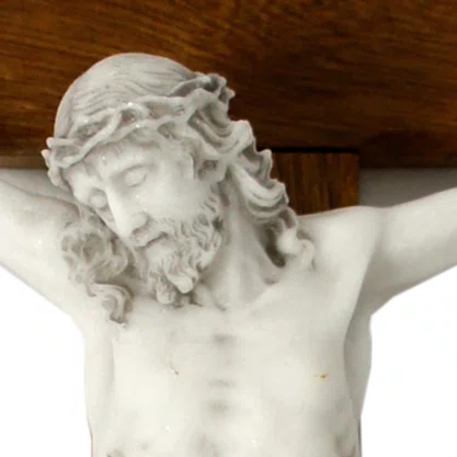 Crucifixo de Parede em Madeira e Cristo em Marmore - 53 Cm