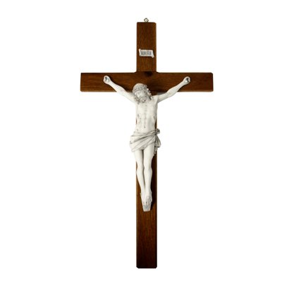 Crucifixo de Parede em Madeira e Cristo em Mármore 53cm