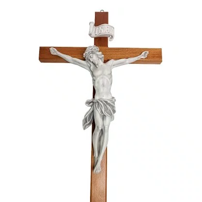 Crucifixo de Parede em Madeira e Cristo em Mármore - 80 cm