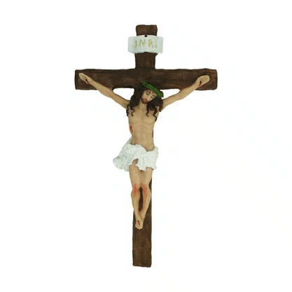 Crucifixo de Parede em Resina Cruz com Textura de Madeira 27 cm