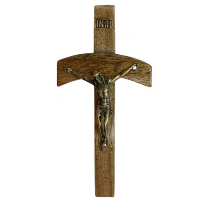 Crucifixo de Parede Haste Sinuosa em Madeira Cristo - 15 cm