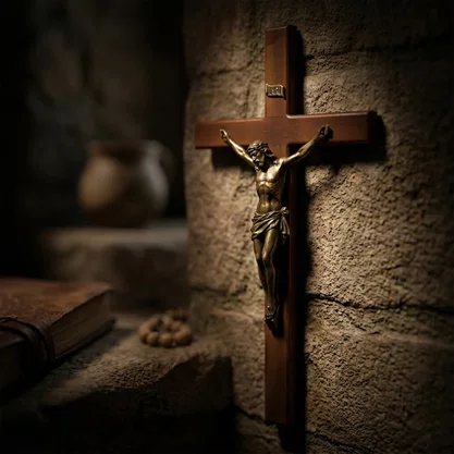 Crucifixo de Parede Madeira Cristo em Bronze - 53 cm x 30 cm